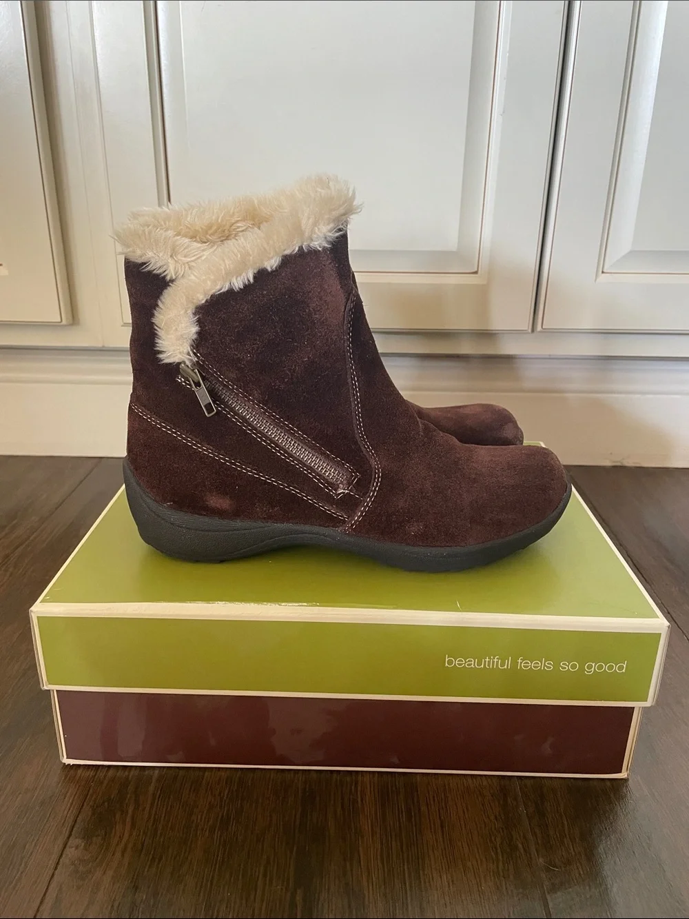 Naturalizer Suede Faux-Fur Trim Ankle Booties!